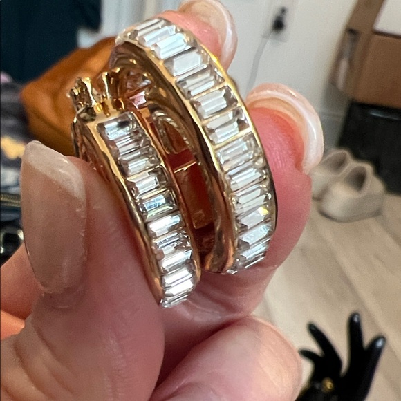 Gold and Silver Crystal Hoop Earrings - Picture 5 of 15